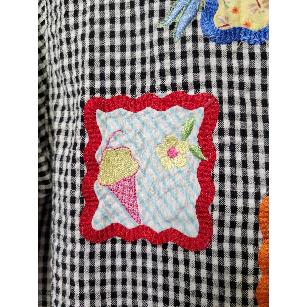 Vtg Bobbie Brooks Womens Black Gingham Short Sleeve Button-Up Shirt M Patchwork - Picture 11 of 12
